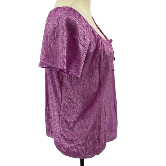 Vintage Shiny Nylon Short Sleeve Sleep Top Purple Womens Size Medium Dead Stock - Picture 4 of 7